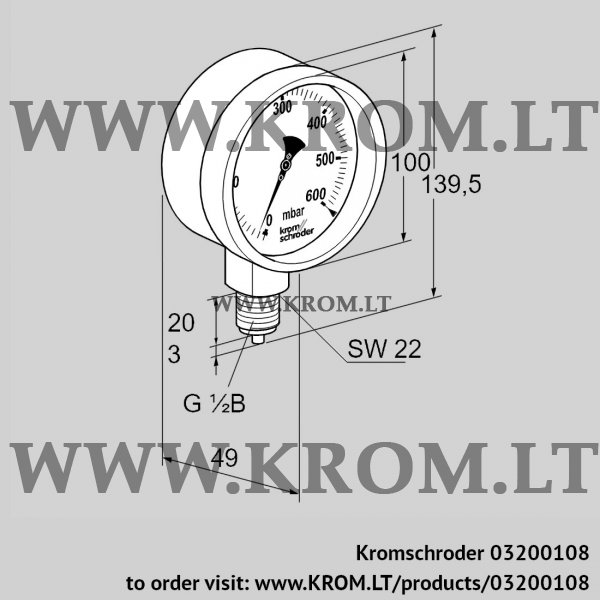 Kromschroder KFM 100RB100, 03200108 pressure gauge, 03200108