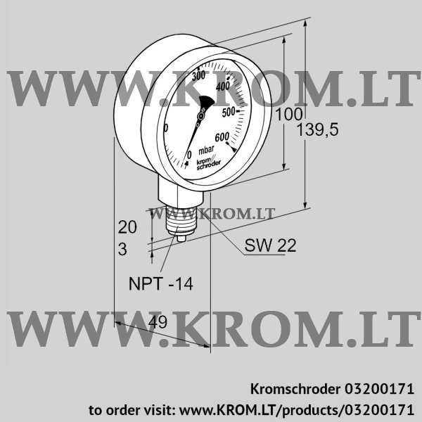 Kromschroder KFM P1,0TNB100, 03200171 pressure gauge, 03200171