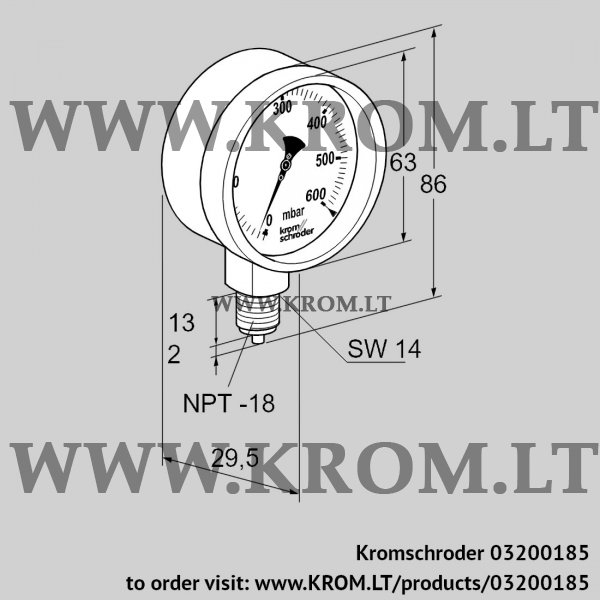 Kromschroder KFM P1,6TNB63, 03200185 pressure gauge, 03200185