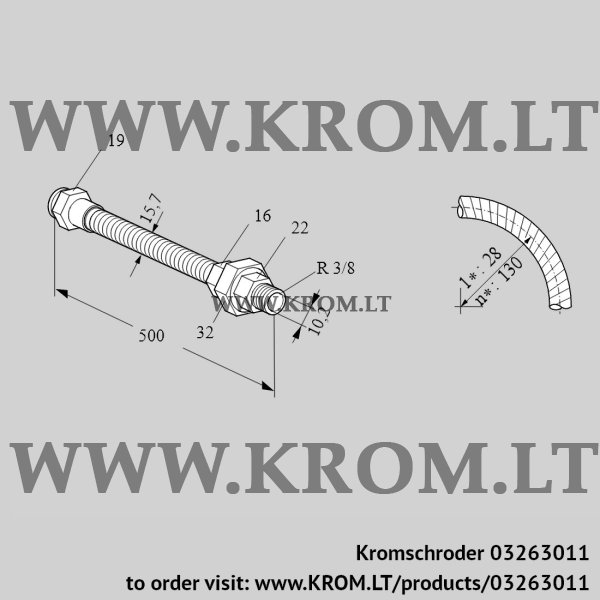 Kromschroder ES 10RA500, 03263011 stainless steel flexible tube, 03263011