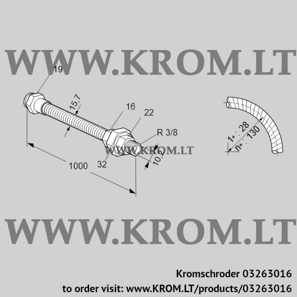 Kromschroder ES 10RA1000, 03263016 stainless steel flexible tube, 03263016