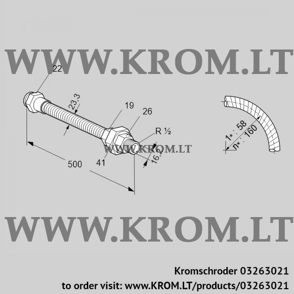 Kromschroder ES 16RA500, 03263021 stainless steel flexible tube, 03263021
