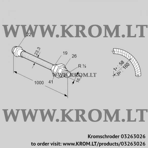 Kromschroder ES 16RA1000, 03263026 stainless steel flexible tube, 03263026