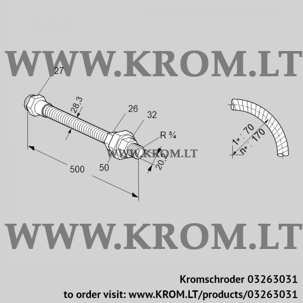 Kromschroder ES 20RA500, 03263031 stainless steel flexible tube, 03263031