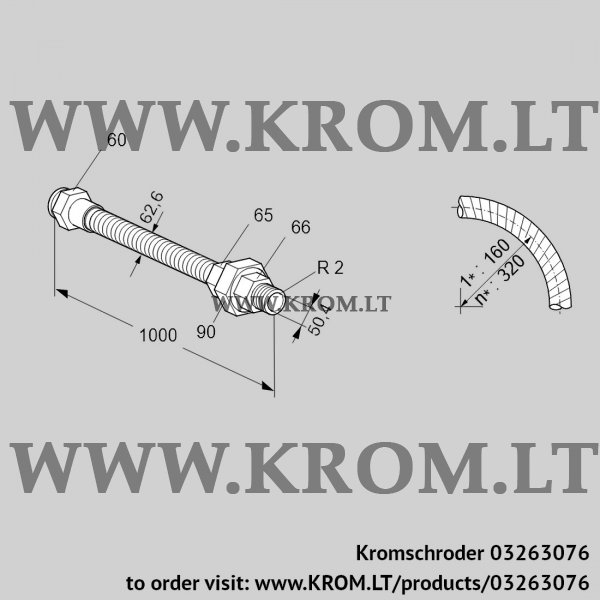 Kromschroder ES 50RA1000, 03263076 stainless steel flexible tube, 03263076