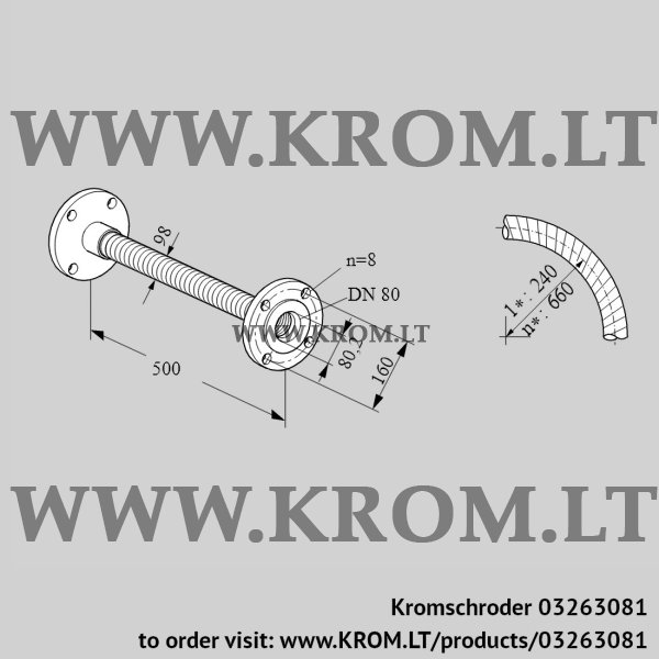 Kromschroder ES 80F500, 03263081 stainless steel flexible tube, 03263081