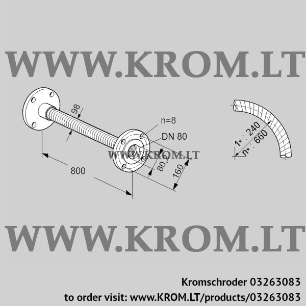 Kromschroder ES 80F800, 03263083 stainless steel flexible tube, 03263083