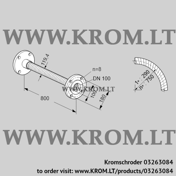 Kromschroder ES 100F800, 03263084 stainless steel flexible tube, 03263084