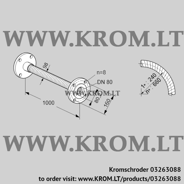 Kromschroder ES 80F1000, 03263088 stainless steel flexible tube, 03263088