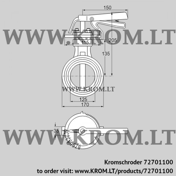 Kromschroder DKR 125Z03H350D, 72701100 butterfly valve, 72701100