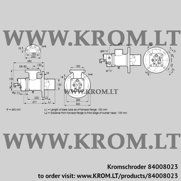 Kromschroder BIO 140RML-150/135-(49)E, 84008023 burner for gas, 84008023