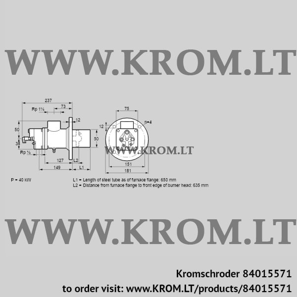 Kromschroder BIO 50RB-650/635-(39)D, 84015571 burner for gas, 84015571