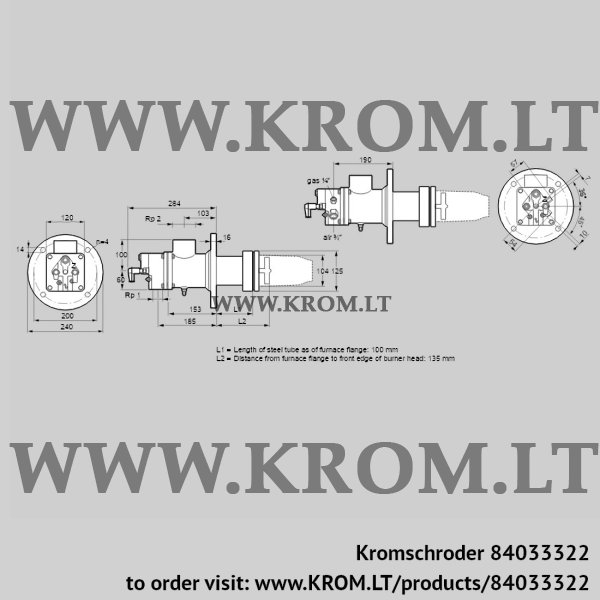 Kromschroder BIC 100RML-100/135-(112)E, 84033322 burner for gas, 84033322