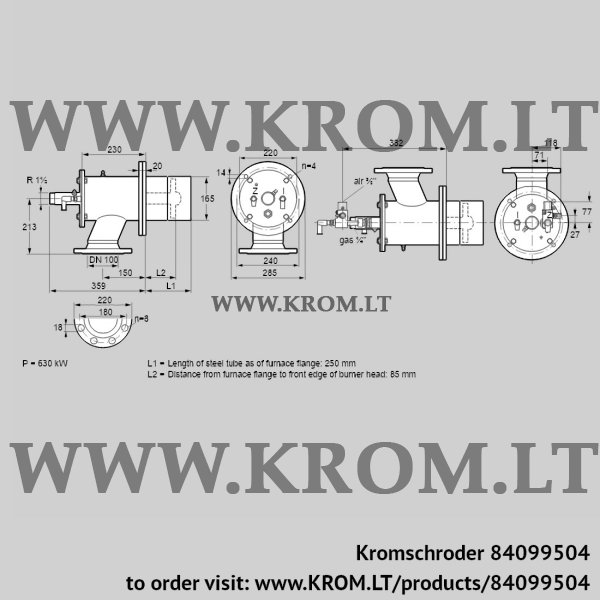 Kromschroder ZIO 165RML-250/85-(37)DB, 84099504 burner for gas, 84099504