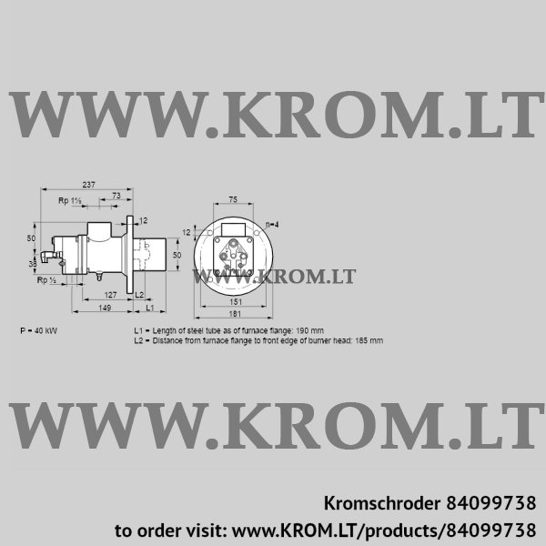 Kromschroder BIO 50KB-190/185-(34)D, 84099738 burner for gas, 84099738