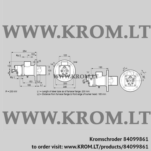 Kromschroder BIO 100KB-200/185-(41E)E, 84099861 burner for gas, 84099861