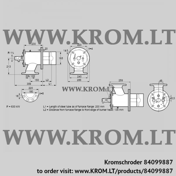 Kromschroder ZIO 165HB-200/135-(18D)D, 84099887 burner for gas, 84099887