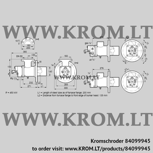 Kromschroder BIO 140HBL-200/135-(44E)E, 84099945 burner for gas, 84099945