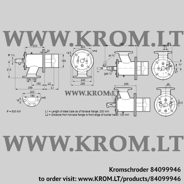 Kromschroder ZIO 165HBL-200/135-(24E)D, 84099946 burner for gas, 84099946