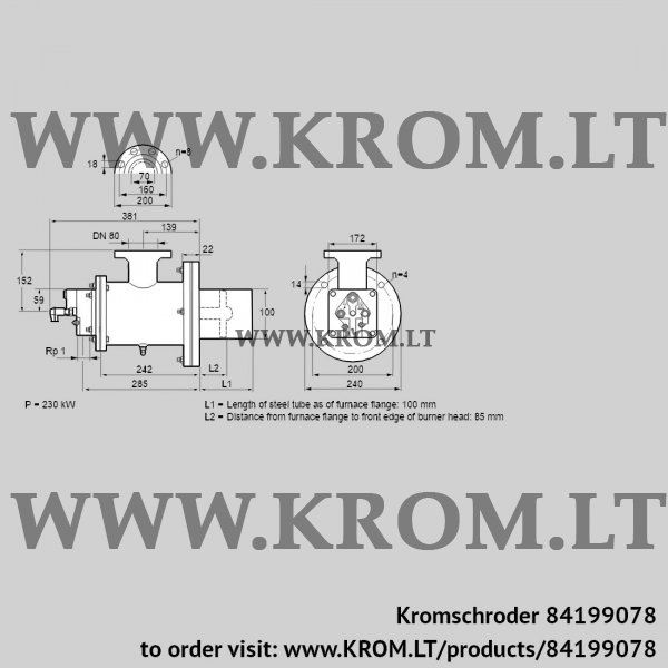 Kromschroder BIOW 100KB-100/85-(41E)G, 84199078 burner for gas, 84199078