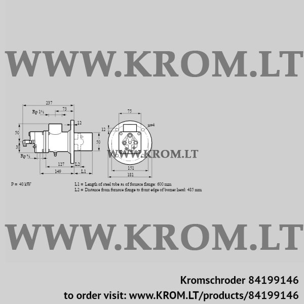 Kromschroder BIO 50HB-600/485-(37)DB, 84199146 burner for gas, 84199146