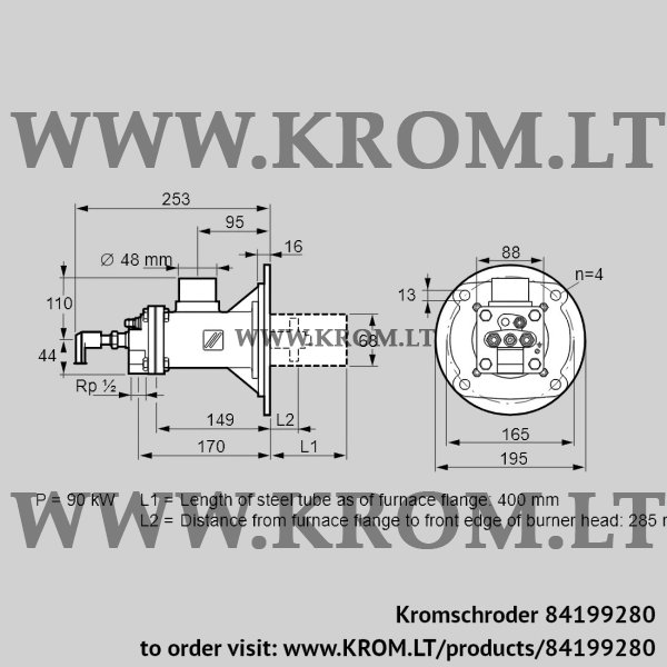 Kromschroder BIOA 65RM-400/285-(71)DB, 84199280 burner for gas, 84199280