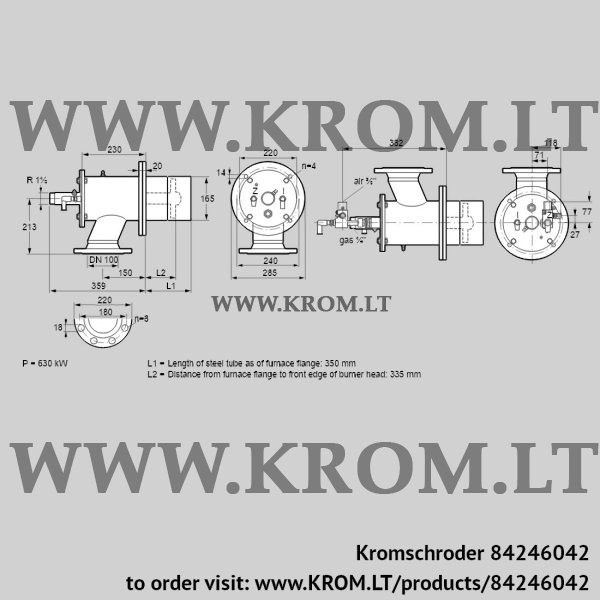 Kromschroder ZIO 165RBL-350/335-(20)D, 84246042 burner for gas, 84246042