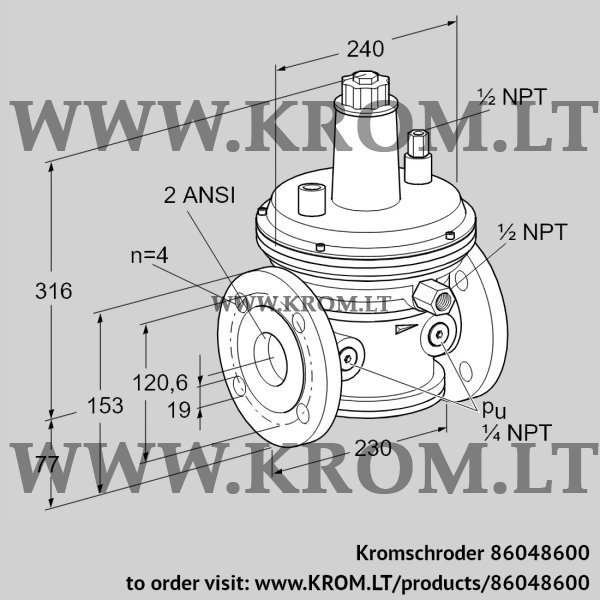 Kromschroder VGBF 50TA10-3, 86048600 pressure regulator, 86048600