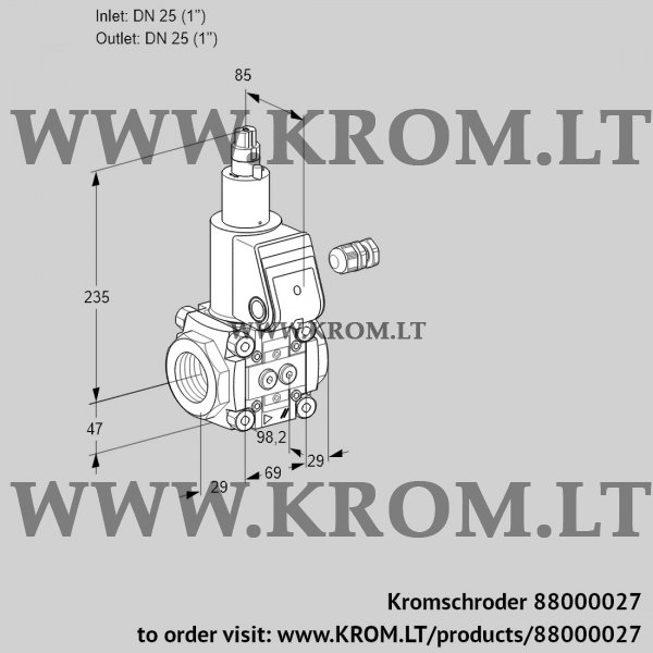 Kromschroder VAS 225R/LW, 88000027 gas solenoid valve, 88000027