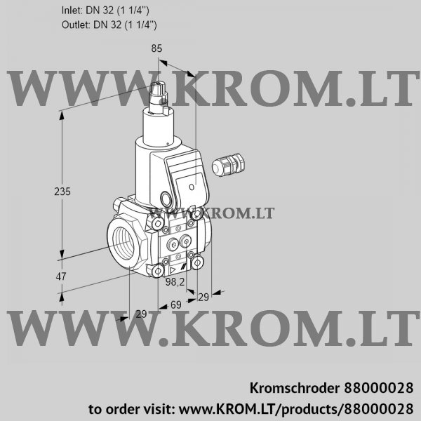 Kromschroder VAS 232R/LW, 88000028 gas solenoid valve, 88000028