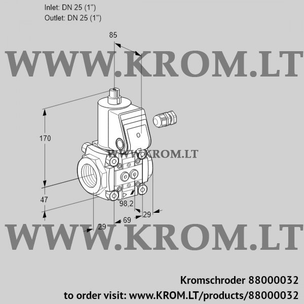 Kromschroder VAS 225R/NQ, 88000032 gas solenoid valve, 88000032