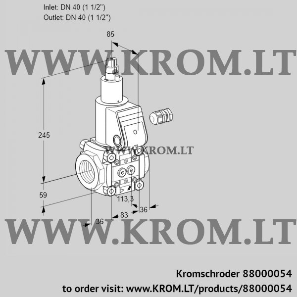 Kromschroder VAS 340R/LQ, 88000054 gas solenoid valve, 88000054