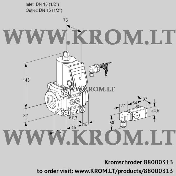 Kromschroder VAS 115R/NW, 88000313 gas solenoid valve, 88000313