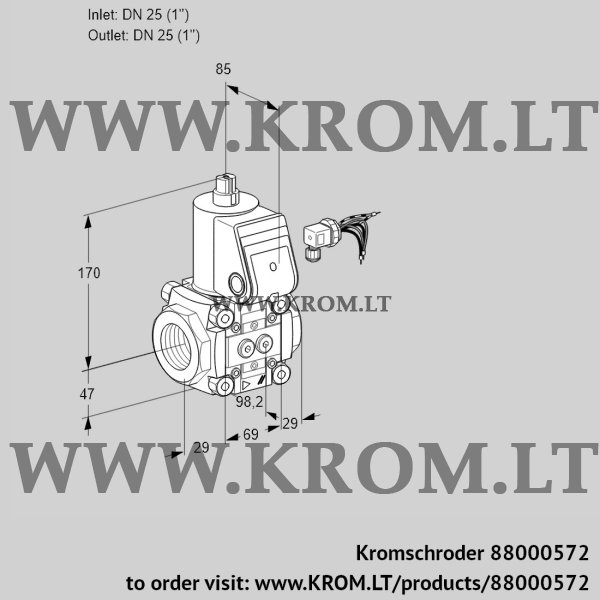 Kromschroder VAS 225R/NW, 88000572 gas solenoid valve, 88000572