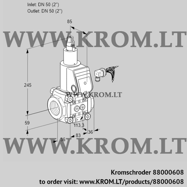 Kromschroder VAS 350R/LQ, 88000608 gas solenoid valve, 88000608