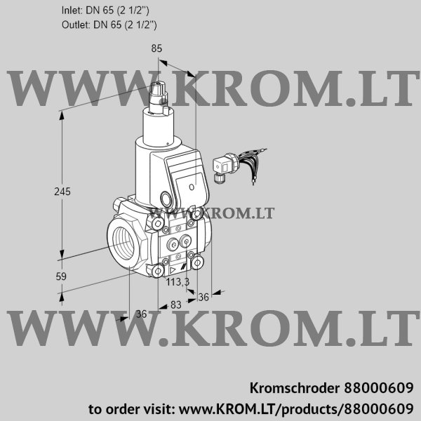 Kromschroder VAS 365R/LQ, 88000609 gas solenoid valve, 88000609