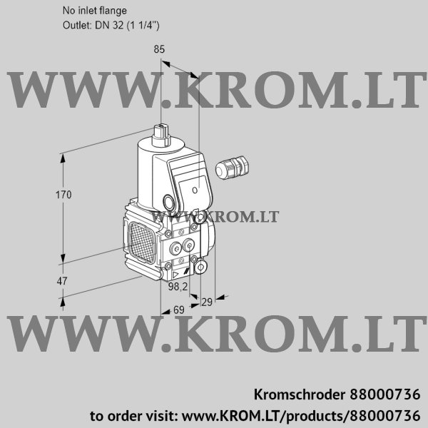 Kromschroder VAS 2-/32R/NW, 88000736 gas solenoid valve, 88000736