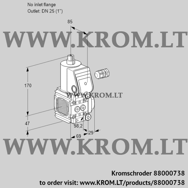 Kromschroder VAS 2-/25R/NW, 88000738 gas solenoid valve, 88000738