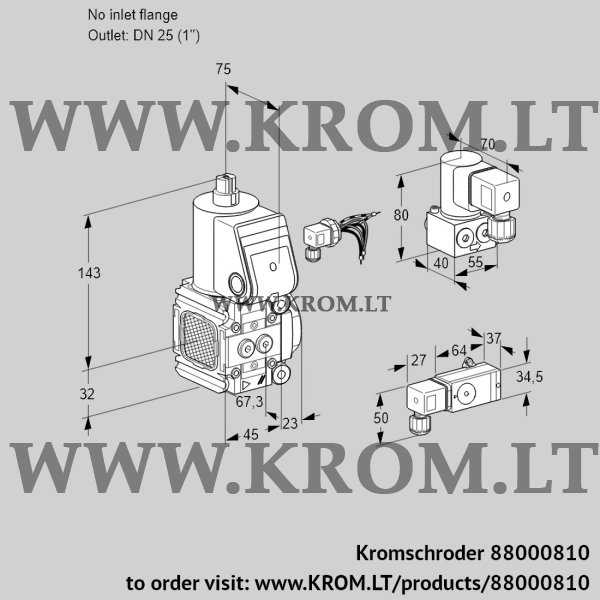 Kromschroder VAS 1-/25R/NW, 88000810 gas solenoid valve, 88000810