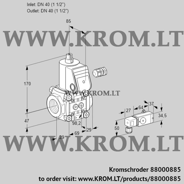 Kromschroder VAS 240R/NW, 88000885 gas solenoid valve, 88000885