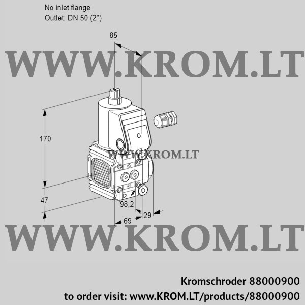 Kromschroder VAS 2-/50R/NW, 88000900 gas solenoid valve, 88000900