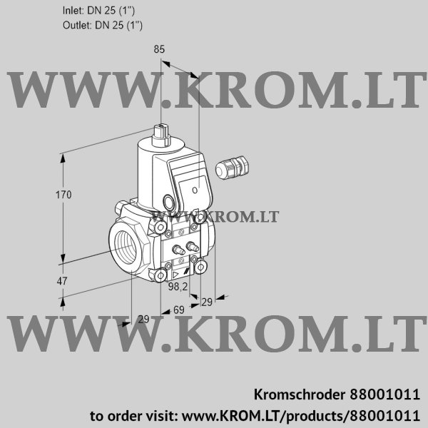 Kromschroder VAS 225R/NW, 88001011 gas solenoid valve, 88001011