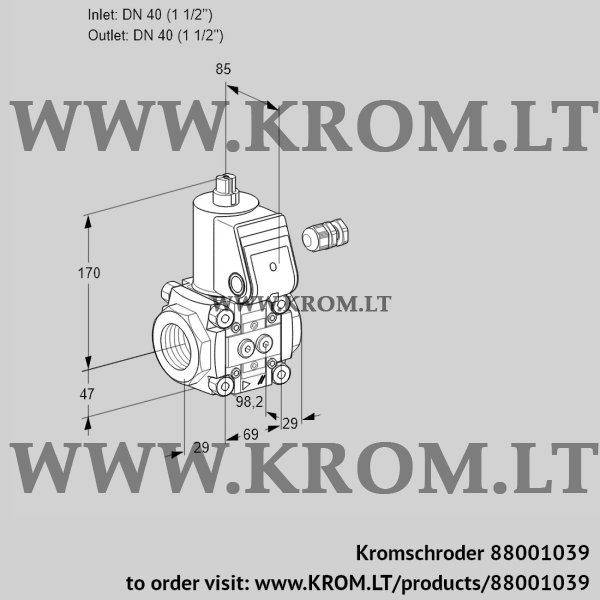 Kromschroder VAS 240R/NW, 88001039 gas solenoid valve, 88001039