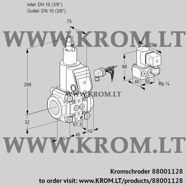 Kromschroder VAS 110R/LW, 88001128 gas solenoid valve, 88001128