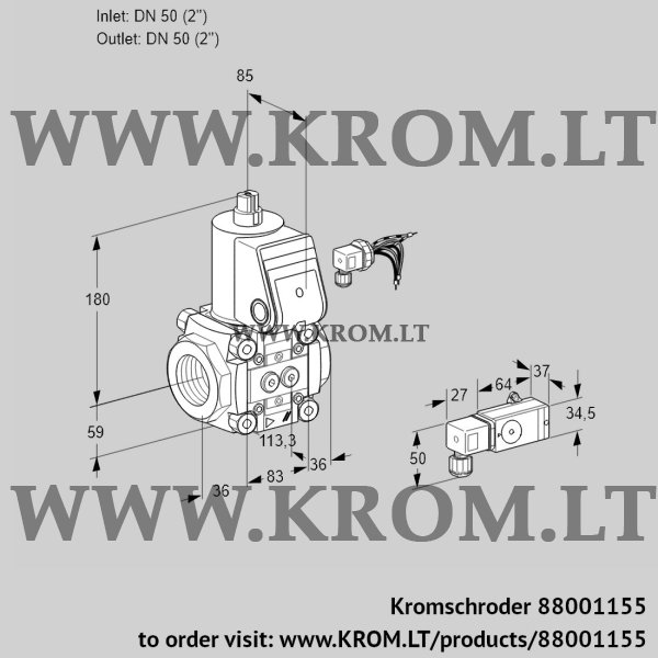 Kromschroder VAS 350R/NW, 88001155 gas solenoid valve, 88001155