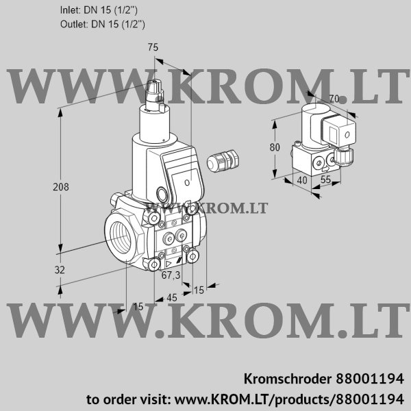 Kromschroder VAS 115R/LW, 88001194 gas solenoid valve, 88001194