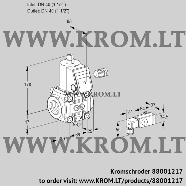 Kromschroder VAS 240R/NK, 88001217 gas solenoid valve, 88001217