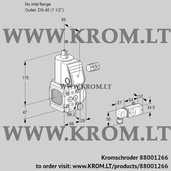 Kromschroder VAS 2-/40R/NW, 88001266 gas solenoid valve, 88001266