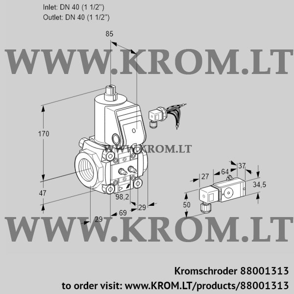 Kromschroder VAS 240R/NW, 88001313 gas solenoid valve, 88001313