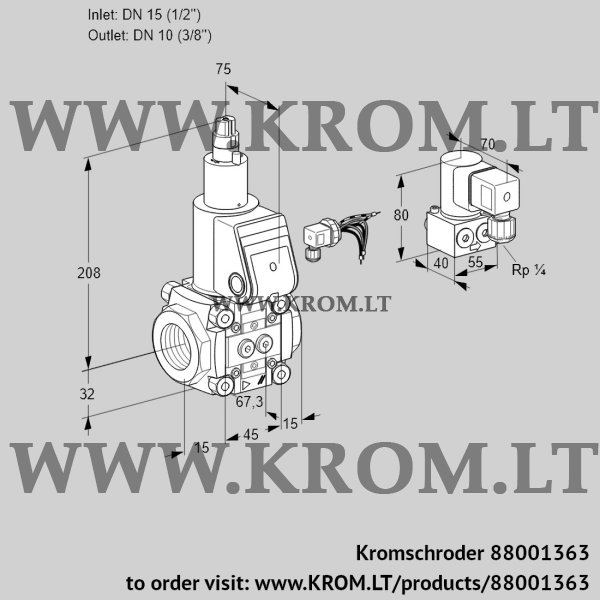 Kromschroder VAS 115/10R/LW, 88001363 gas solenoid valve, 88001363